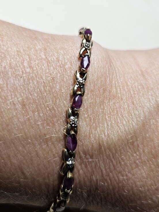 Jewelry - Vintage 925 Gold Vermeil Ruby Diamond Accent Tennis Bracelet 7"